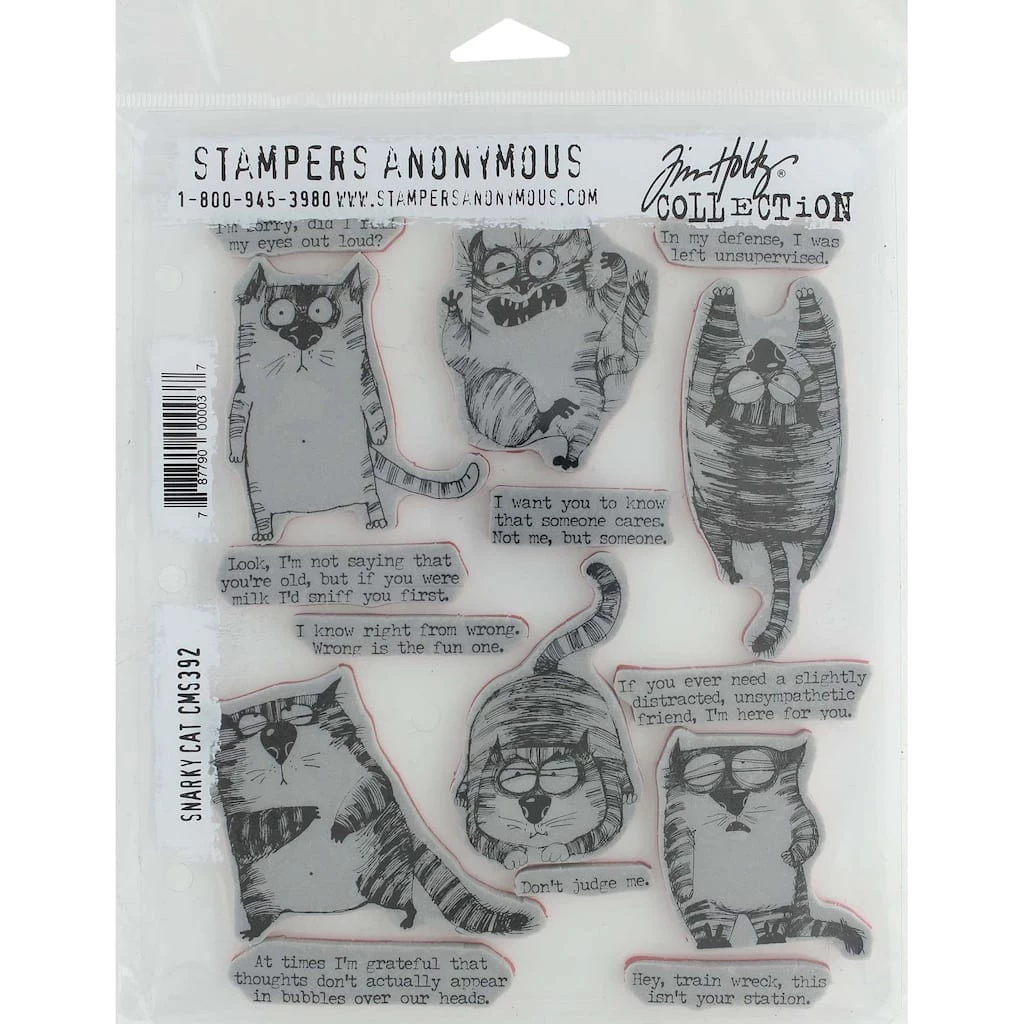 Discount π Stampers Anonymous Tim Holtz® Snarky Cat Cling Stamp Set π