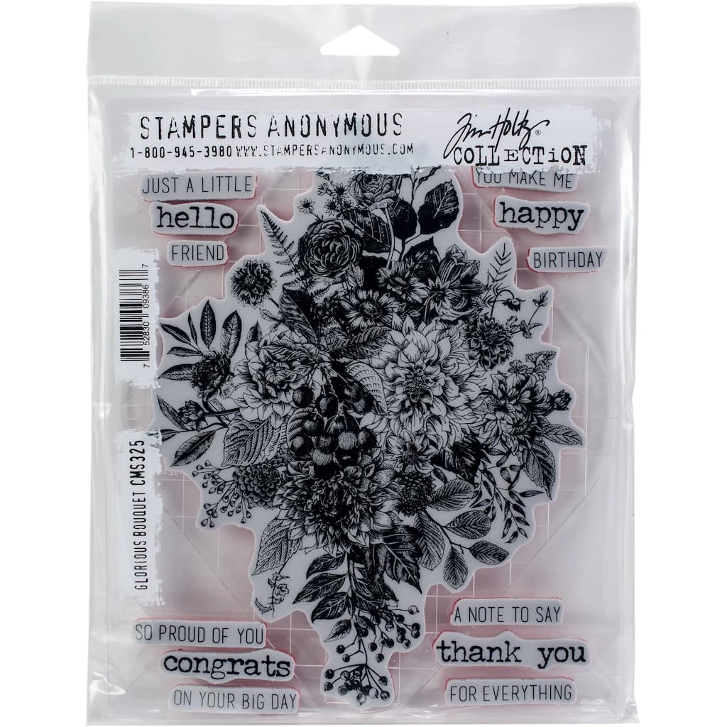 Promo βοΈ Stampers Anonymous Tim Holtz® Glorious Bouquet with Grid Block Cling Stamps π