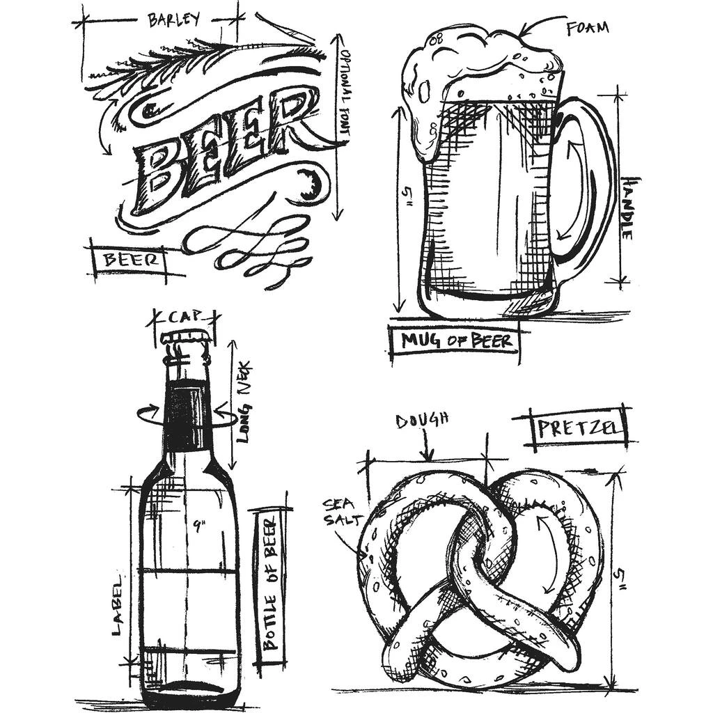 Buy 𧨠Stampers Anonymous Tim Holtz® Beer Blueprint Cling Stamps β - Image 2