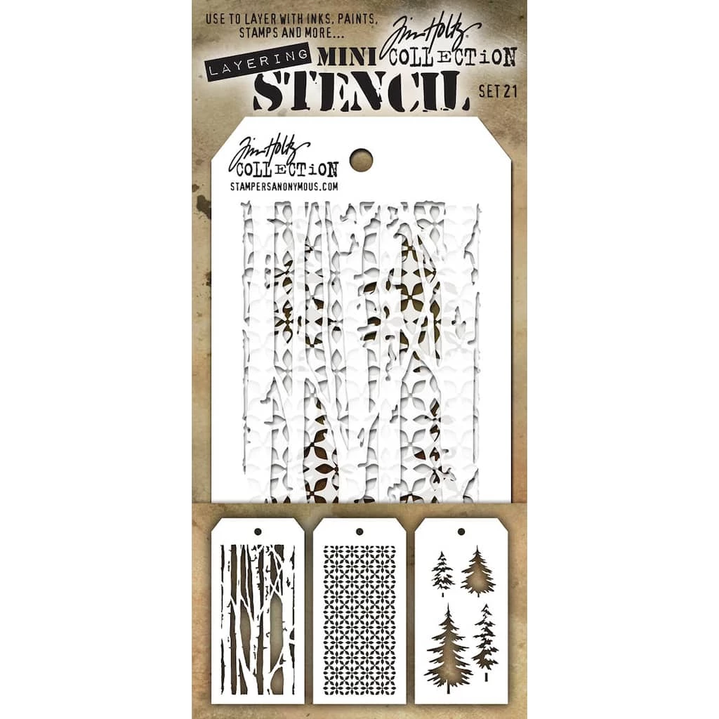 New π Stampers Anonymous Tim Holtz® Mini #21 Layering Stencil Set π