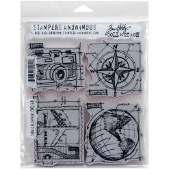 Discount 🔔 Stampers Anonymous Tim Holtz® Travel Blueprint Cling Stamps 🌟